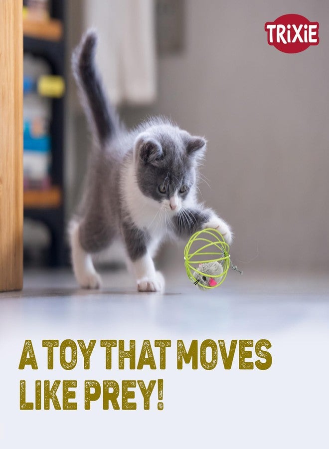 TRIXIE Mouse in A Wire Ball Toy for Cats - Fun Rolling Interactive Toy with Faux Mouse Inside, Perfect Cat Toy for Indoor Play, Set of 2 in Random Colors,6cm - Image 2